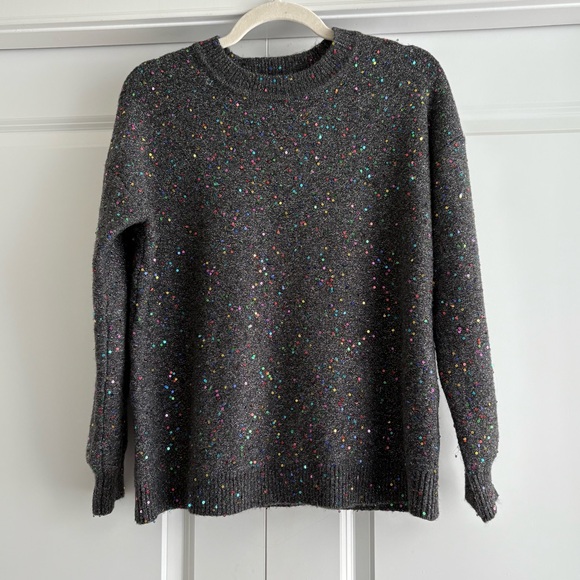 LOFT Dark Gray Sweater with Colorful Sequin Detail EUC - Picture 1 of 8